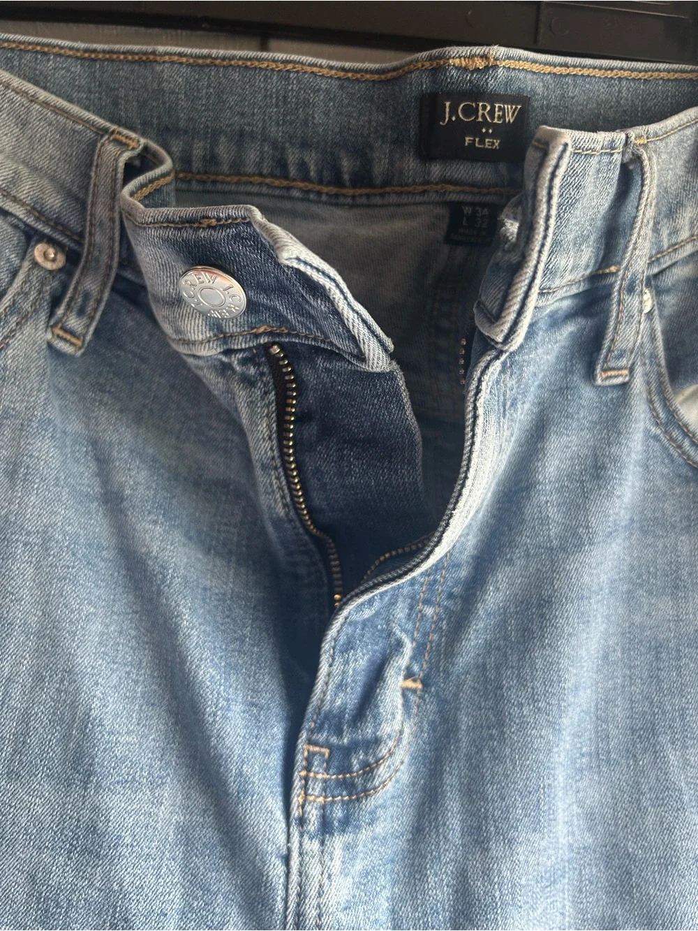 J Crew Flex Men’s 34x32 Blue Jeans Zip Up Straight Leg 5 Pocket